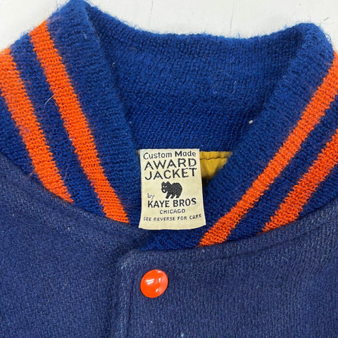 Vintage 80s Kaye Bros Varsity Letterman Wool Orange Leather Jacket Sz XL