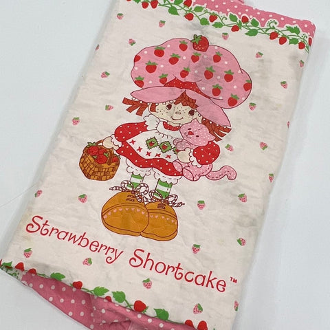 Vintage 1981 Strawberry Shortcake Crib Quilt Blanket Reversible Pink Graphic