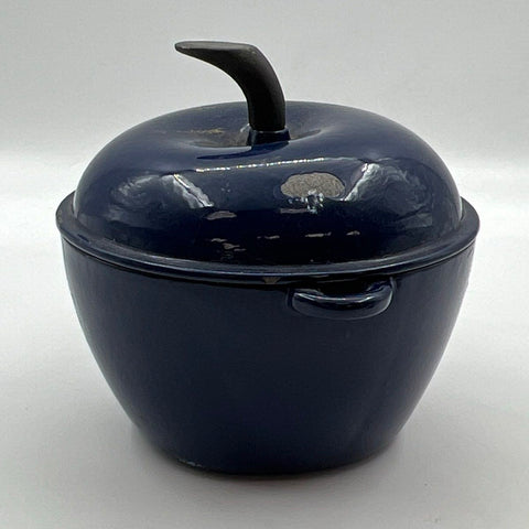 Enameled Cast Iron Apple Shaped Dutch Oven Blue Country Cottage Pot 9 Inch