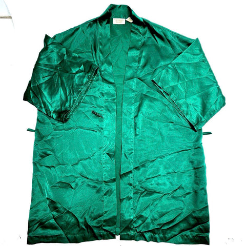 Vintage 90s Victoria's Secret Women's Emerald Green Satin Robe Slip Set Sz S OS