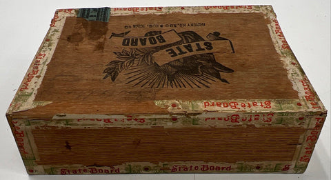 Antique State Board Wooden Cigar Box Iowa Factory 180 Boar Head Logo Early 1900s