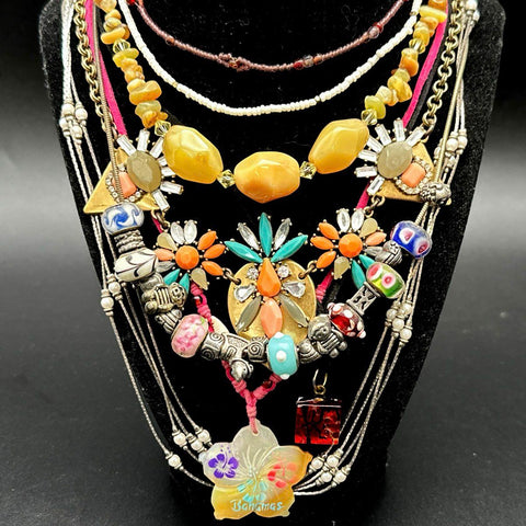 Costume Jewelry Lot Vintage to Modern Boho Statement Beaded Necklaces Pendants