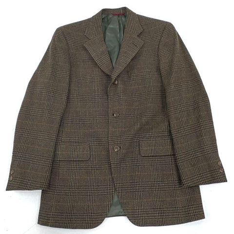 Vintage 80s Jos. A. Bank Mens Brown Glen Plaid Wool Blazer 42L ACTWU Union