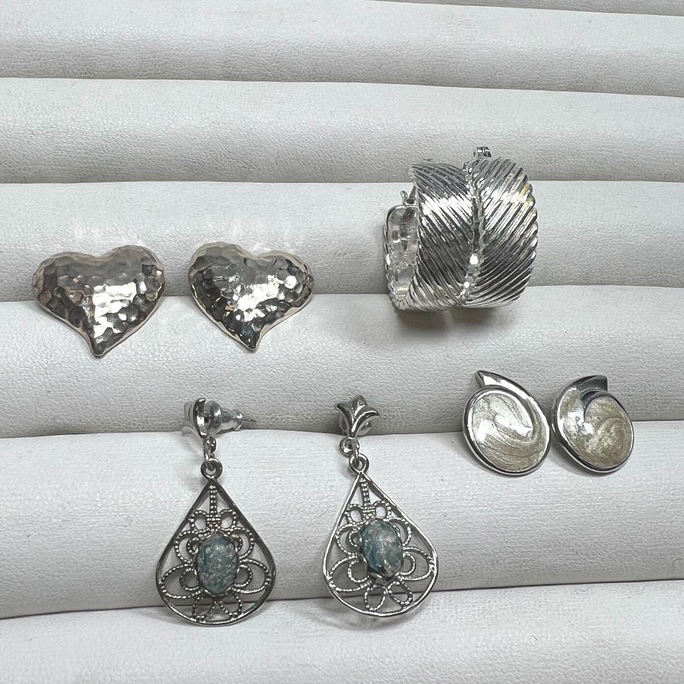 Silver Tone Pierced Earrings Styles Vary Heart Shaped Studs