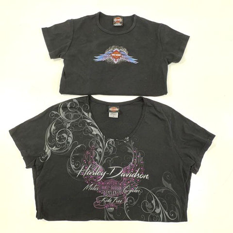 Harley-Davidson Women's 2 T-Shirt Lot Black Graphic Rhinestone Glitter Size L