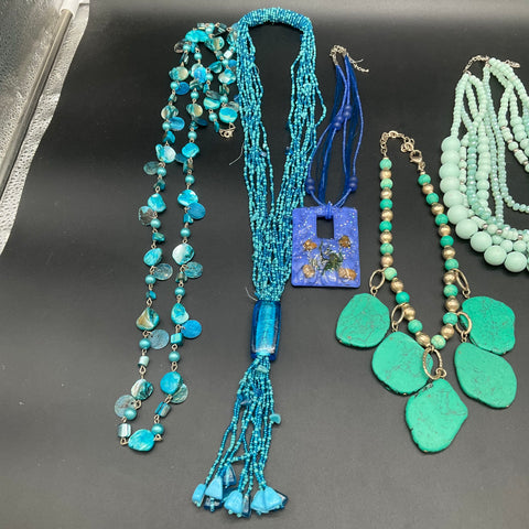 Fashion Jewelry Lot 9 Necklaces Boho Southwestern Faux Turquoise Shell Beaded