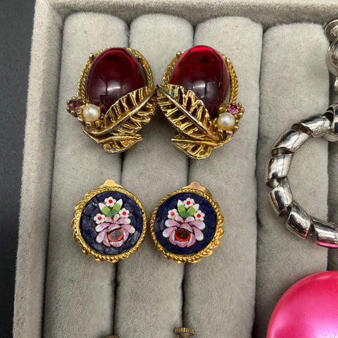Vintage Jewelry Lot 8 Pairs Clip & Screw-back Earrings West Germany Fruit