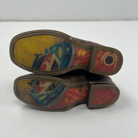 Tin Haul Lightning Kids Brown Blue Leather Western Cowboy Boots Size 3