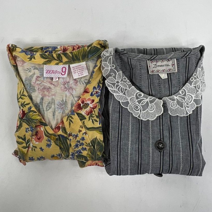 VTG Women's Grey & Yellow Button Accent Midi Dresses Lot of 2 Size S/8 *STAINED*
