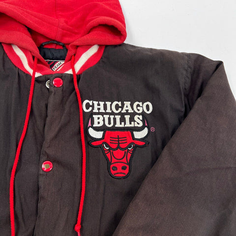 Team Athletics Kids Chicago Bulls Hooded Jacket Black Red Embroidered Sz L 14-16
