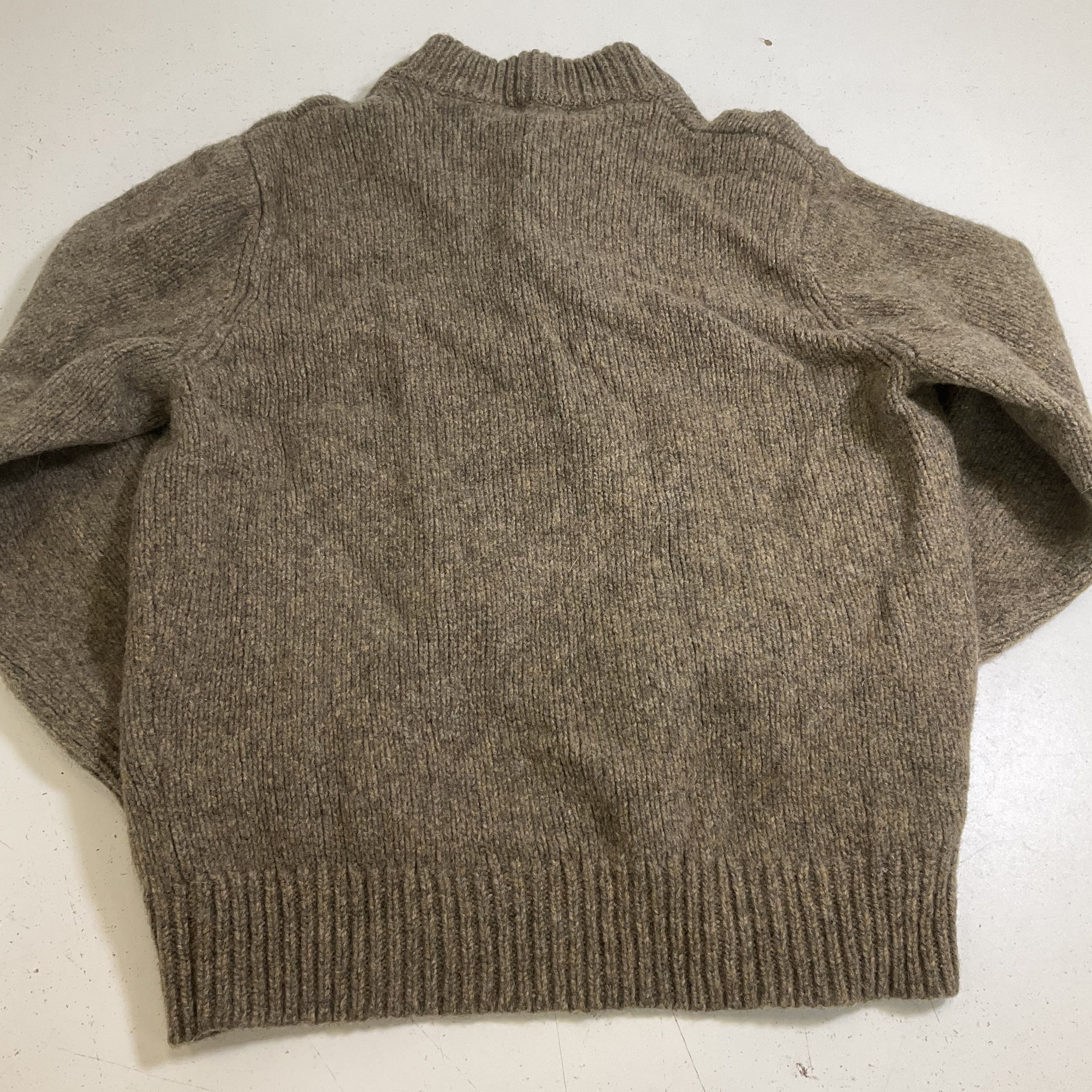 LL Bean Brown Heathered Lambswool Mock Neck Henley Sweater Men's M