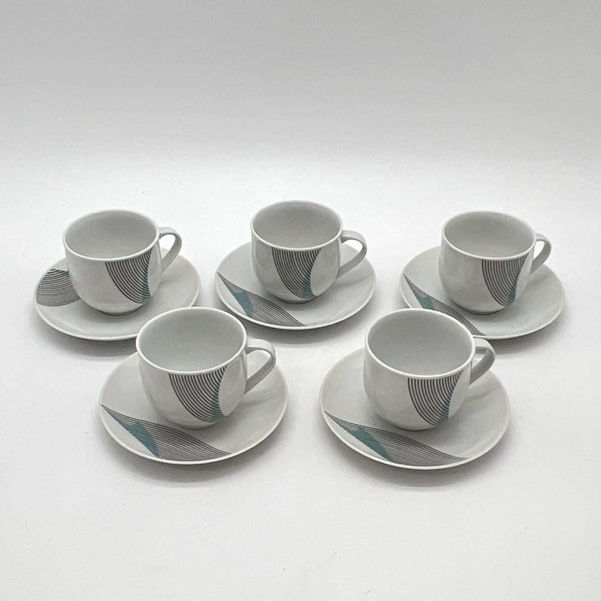 Bohemia 10 Pc Cup Saucer Set Abstract Line Teal Grey Vintage