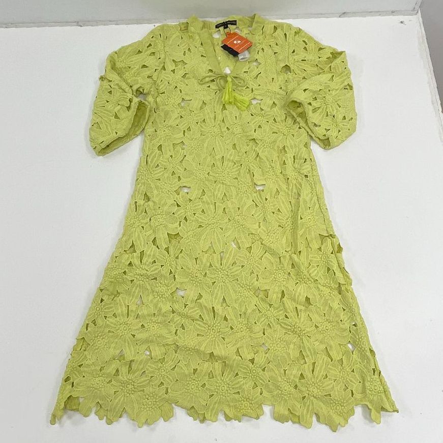 America & Beyond Neon Lime Floral Lace Cover-Up Dress Women's M NWT