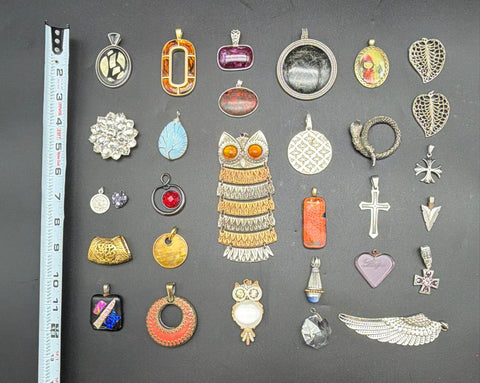 Costume Jewelry Pendant Lot 31pc Vintage to Modern Includes Lia Sophia & Owl