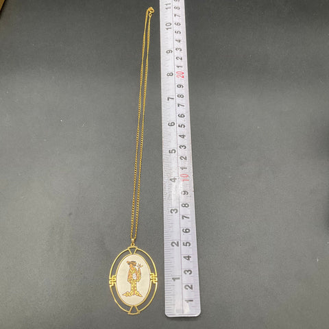 Vintage Japanese Geisha Damascene Pendant on 12K Gold Filled Chain 18"