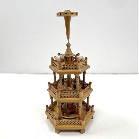 Vintage Wood 3-Tier Christmas Pyramid Carousel Nativity Scene Decoration