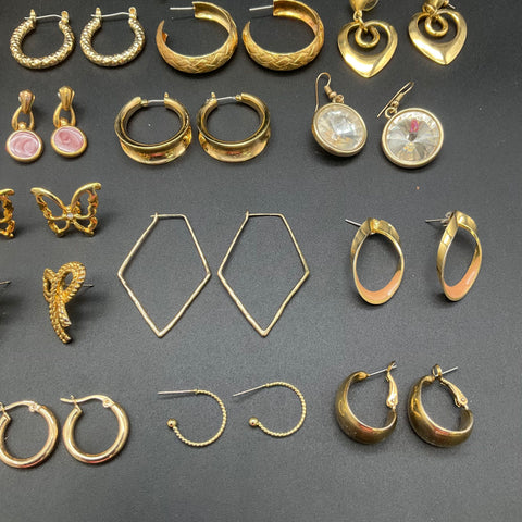 Vintage & Modern Gold Tone Jewelry Lot of 20 Pairs Hoops Studs Dangles Fashion