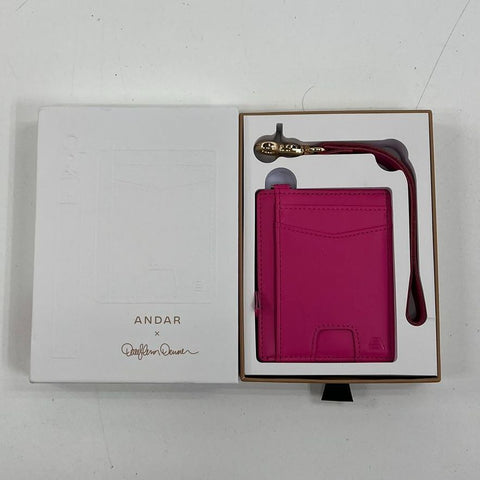 New Andar The Denner Wallet Pink Boa Leather Card Holder ID Case Gold Hardware