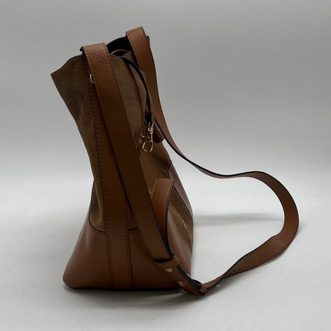 Michael Kors Brown Suede Leather Bucket Bag Drawstring Crossbody with Wallet