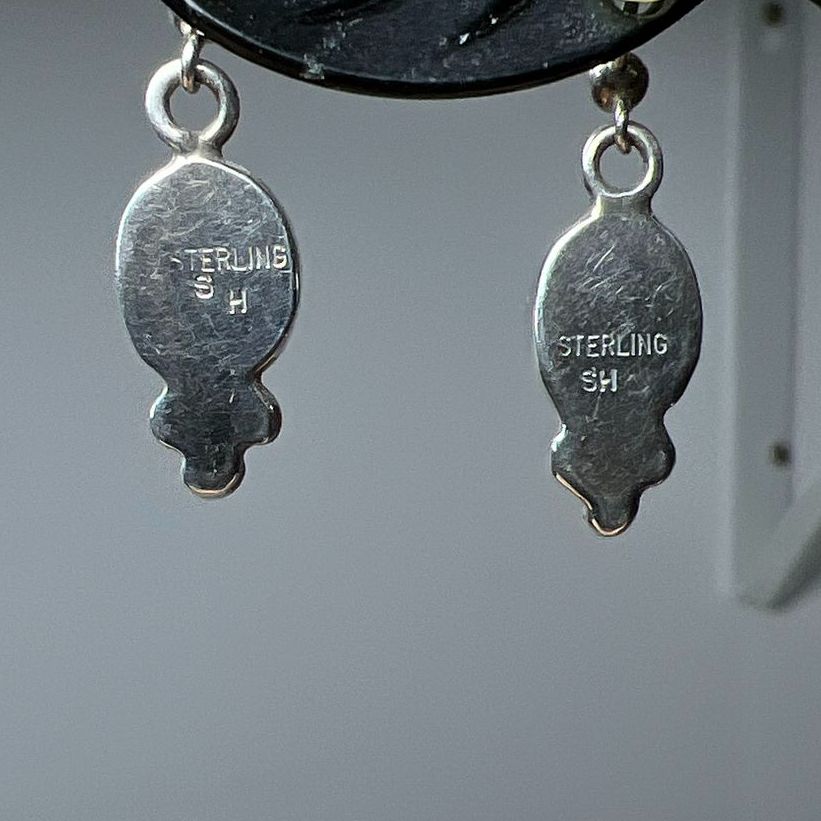 Shirley Henry Sterling Silver Pink Marbled Stone Dangle Earrings 3.48g