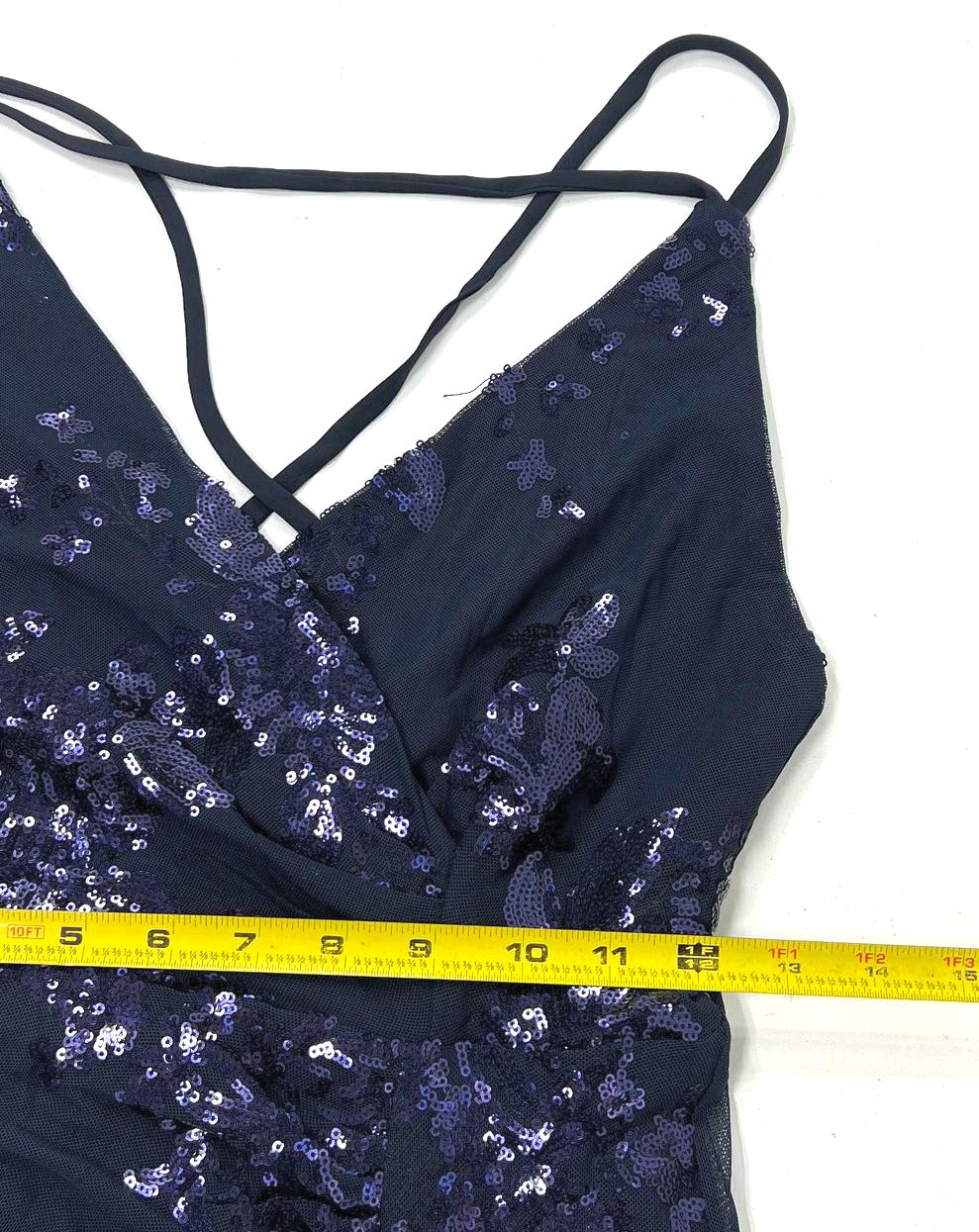 Showpo Navy Sequin Out Till Dawn Split Maxi Dress Women's Size 4 NWT