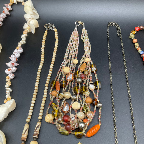 Vintage & Modern Statement Necklace Lot of 11 Beaded Shell Boho Ethnic Styles