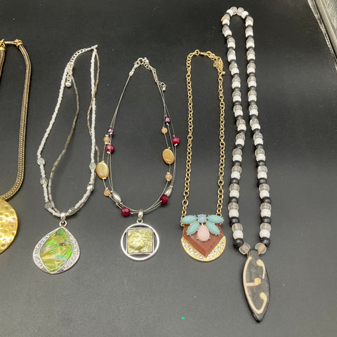 Vintage & Modern Statement Necklace Lot of 10 Beaded Pendant Multi-strand Boho