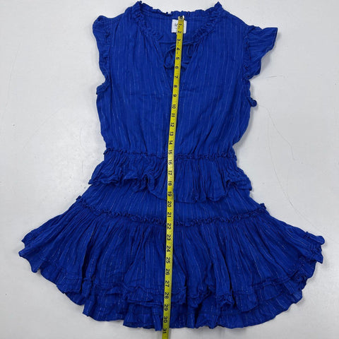 Misa Los Angeles Women's Blue Metallic Pinstripe Tiered Ruffle Mini Dress Sz S