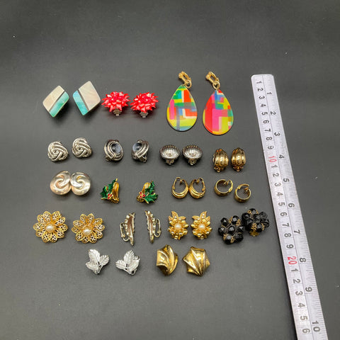 Vintage Clip On Earrings Jewelry Lot of 17 Pairs Trifari Sarah Coventry Retro