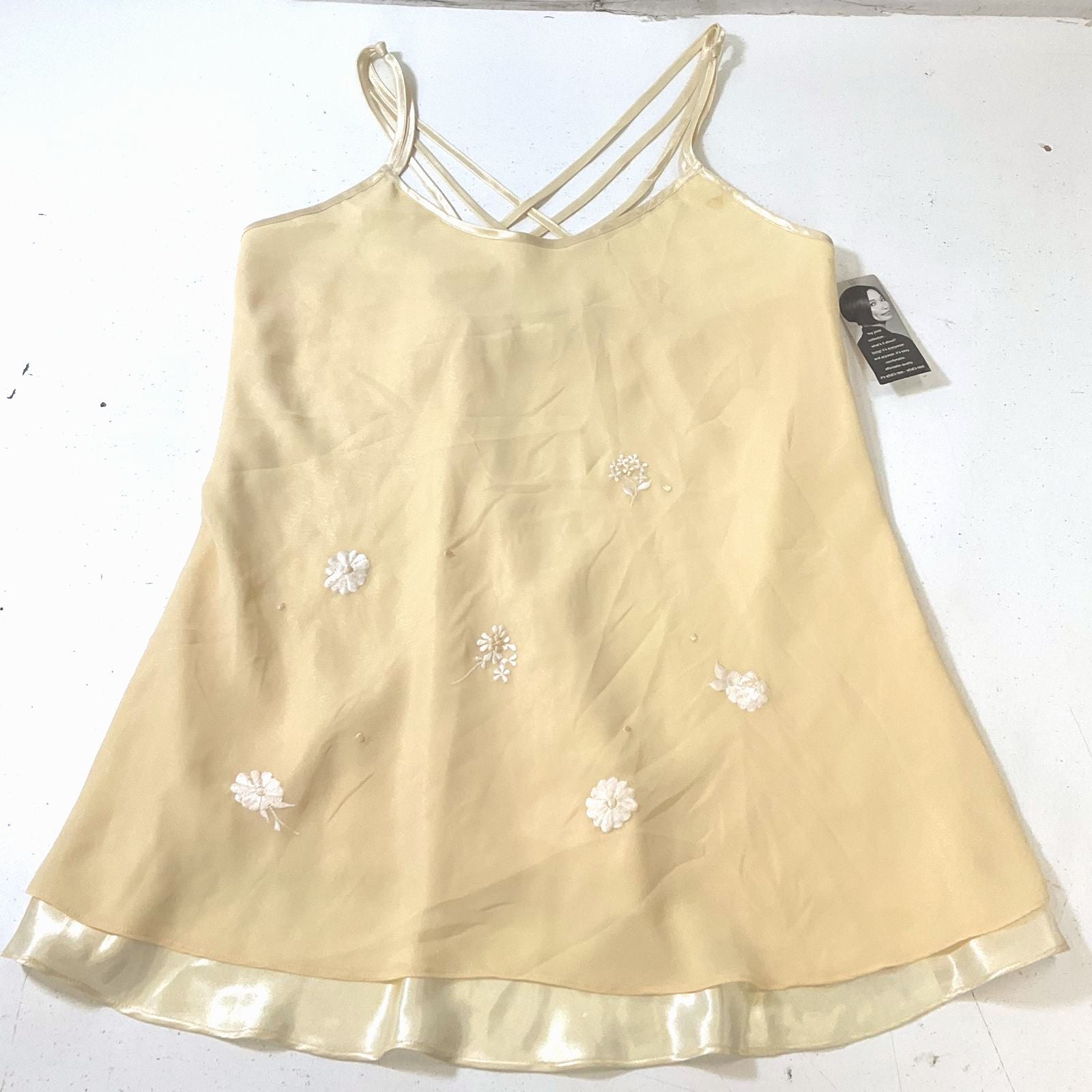 Josie by Natori Yellow Satin Chiffon Daisy Chemise Nightie Size M Vintage NWT