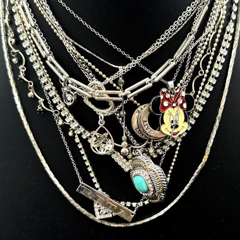 Mixed Fashion Necklace Lot Silver Tone Rhinestone Disney Minnie Mouse Character