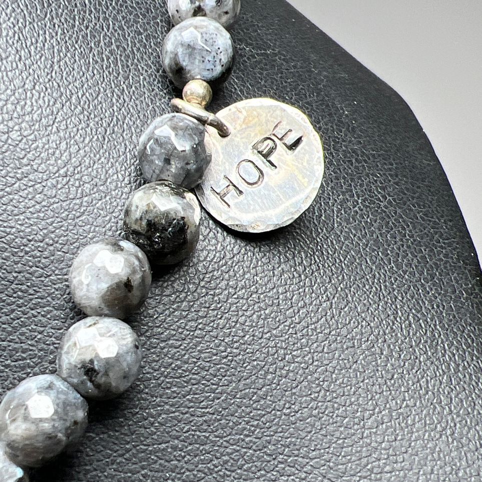 Multifaceted Labradorite Beaded Sterling Silver Hope Charm Necklace
