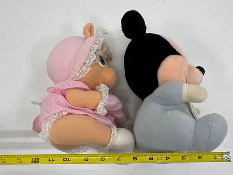 Vintage 1980s Hasbro Muppet Babies Miss Piggy + Disney Baby Mickey Plush Lot