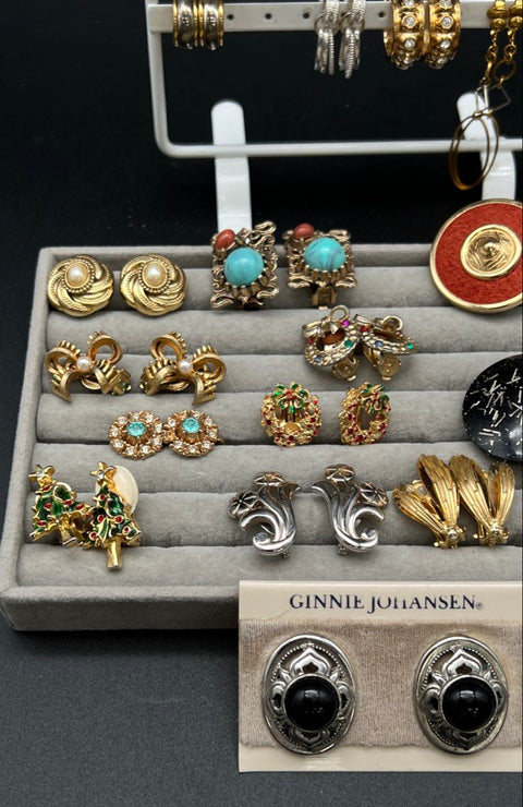 Vintage Costume Clip On Earrings Lot 25 Pairs Ginnie Johansen Holiday Retro