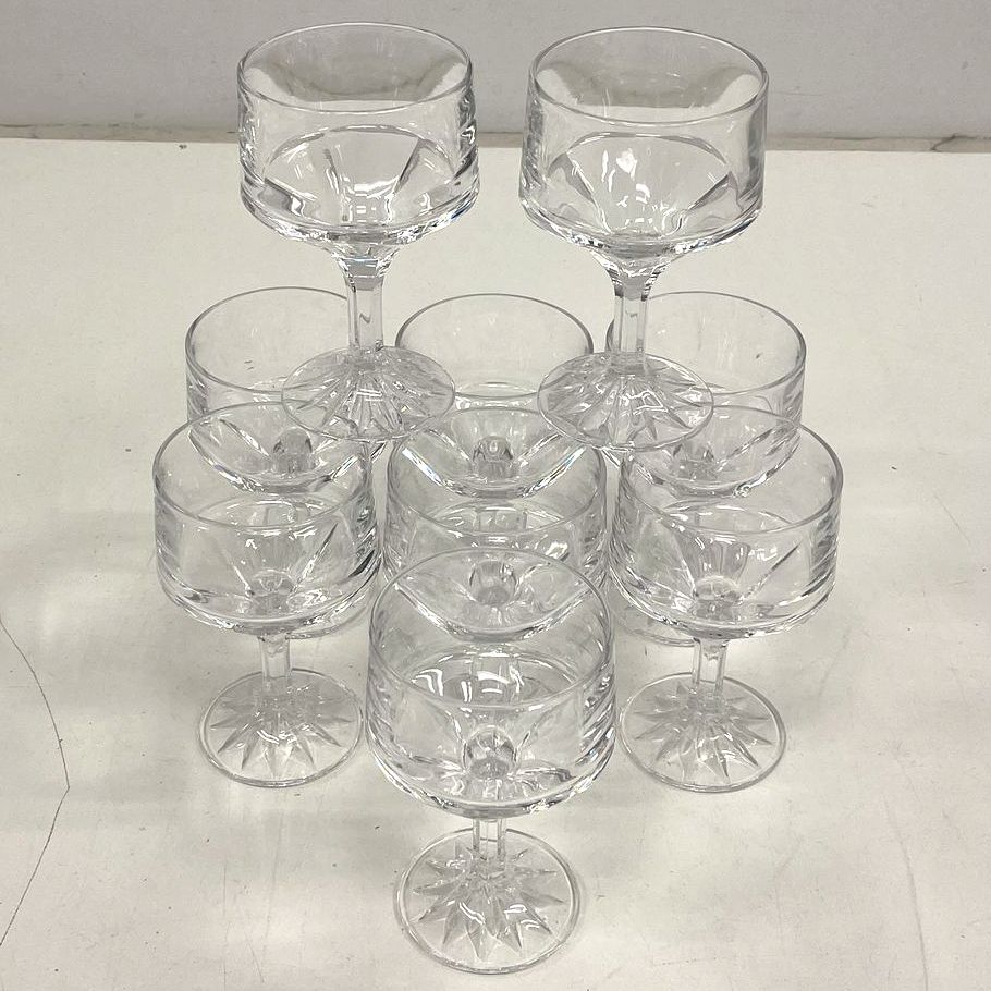 Fostoria Vintage Paneled Crystal Water Goblets 9 Piece Set Starburst Foot