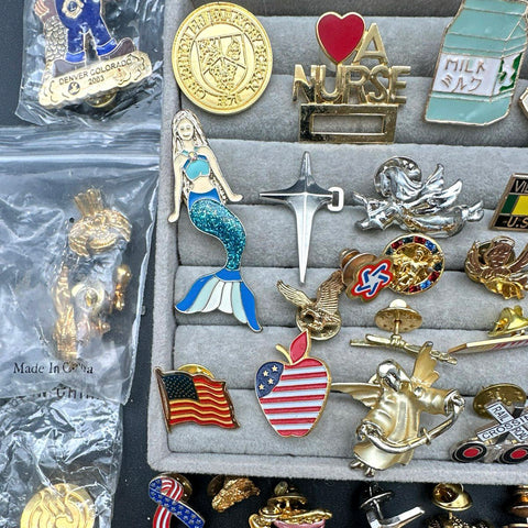 Vintage to Modern Costume Lapel Pin Lot Mixed Themes Military Nursing Religious