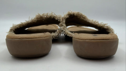 Minnetonka Natural Fabric Frayed Edge Slide Sandals Tan Women's Size 10