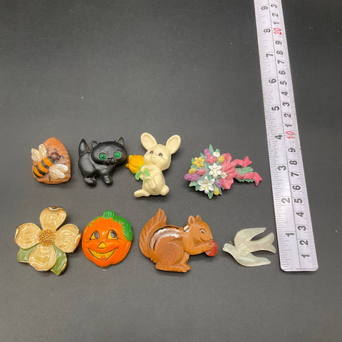 Vintage Hallmark Animal Floral Holiday Resin Plastic Brooch Pin Lot of 8