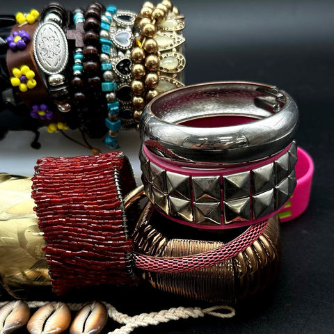 Vintage to Modern Costume Jewelry Lot of 50+ Bracelets Bangles Cuffs Beaded