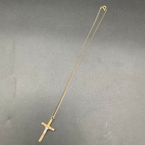 14K Gold Filled Crucifix Pendant Necklace Two Tone Religious 18" 2.53g