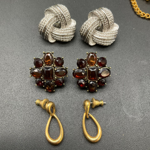 Vintage Monet Costume Jewelry Lot 5 Pieces Necklace Earrings Rhinestone Brooch