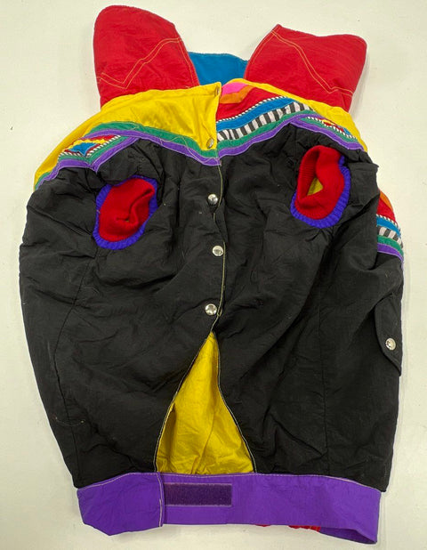 Vintage 90s Colorblock Neon Padded Dog Jacket Coat Geometric Quilted Sz 30