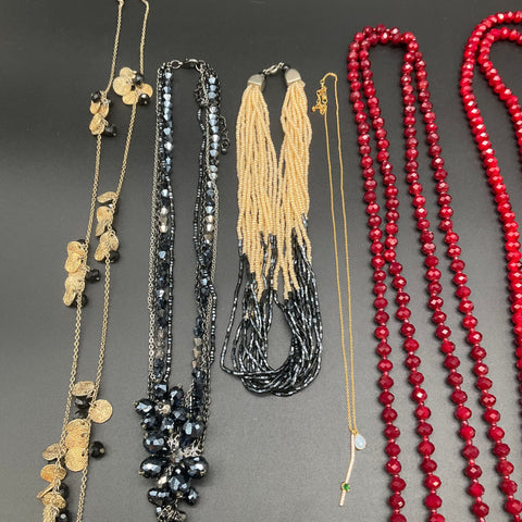 Modern Beaded and Fashion Jewelry Lot of 8 Necklaces Red Beads Druzy Charm
