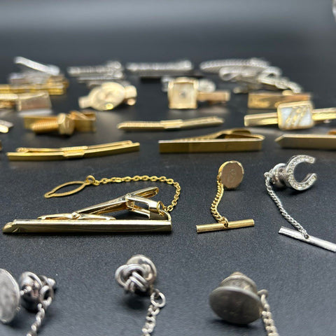 Vintage Men's Jewelry Lot Cufflinks Tie Clips Tacks Pins Gold Silver 50pc
