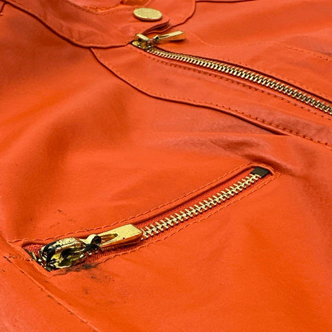 Terry Lewis Women's Orange Genuine Leather Full Zip Collarless Jacket Size L