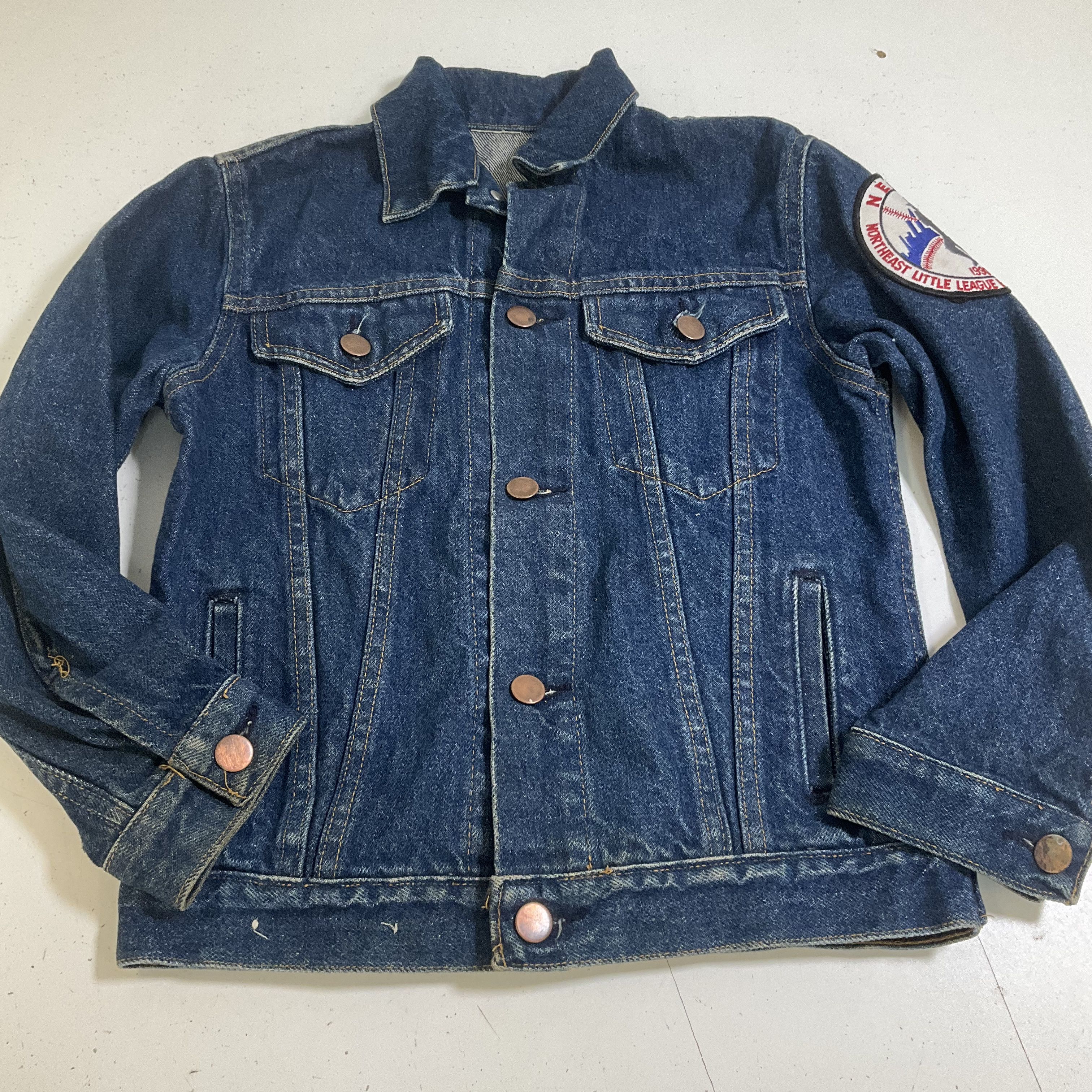 Vintage 90s Little League Baseball 1990 Denim Jean Jacket Patches Youth
