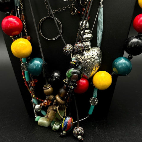 Mixed Costume Jewelry Lot Necklaces Beaded Shell Heart Angel Pendants