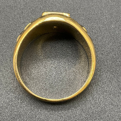 Vintage Two-Tone 18KGE Men's Signet Ring Clear Rhinestones Size 13 10.8g