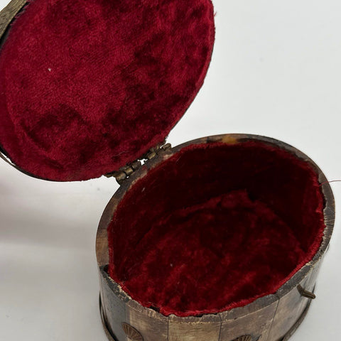 Vintage Bone and Brass Tone Trinket Box Oval Lined Jewelry Casket Handmade