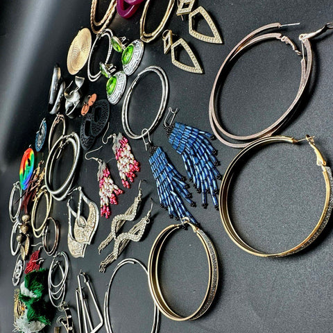Vintage to Modern Costume Earring Lot 35+ Pairs Hoops Tassels Boho Beaded